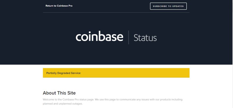 Coinbase's status page shows there were errors